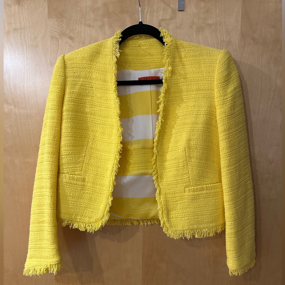 Alice + Olivia yellow tweed cropped jacket